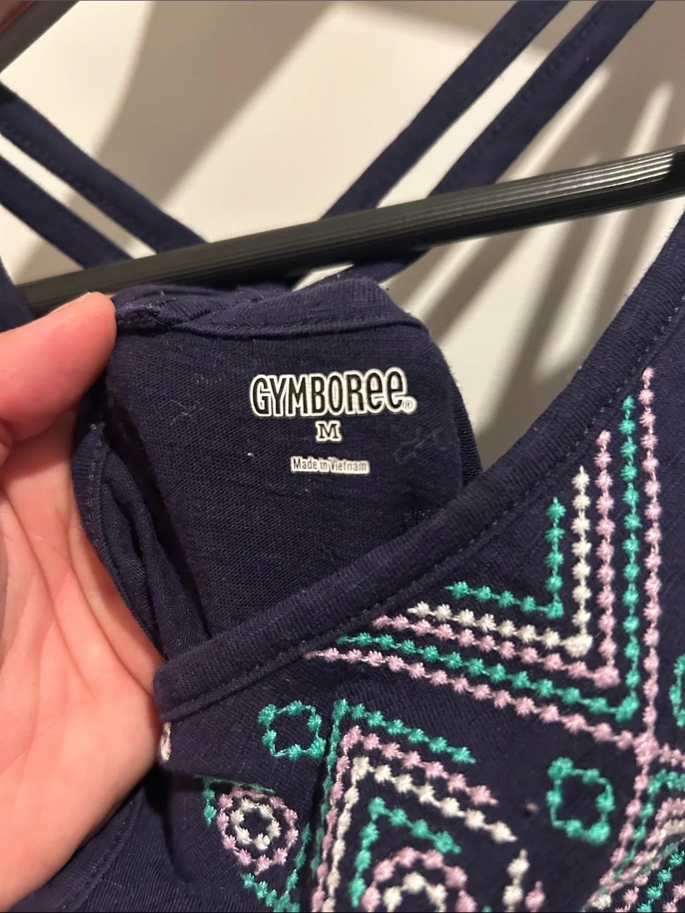 Girls Medium Gymboree Navy Dress with Teal & Lavender Embroidery Accents